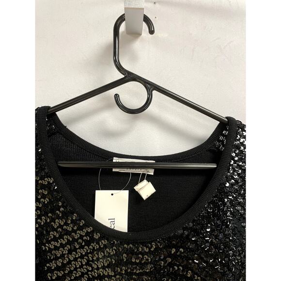 Vintage YSL YVES SAINT LAURENT Sequin Scoop Neck Knit Sweater Black Women's M/L - Picture 2 of 9